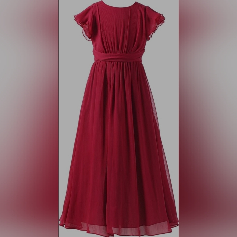 Girls Kids Wine Burgundy Red Formal Flower Girl Junior Bridesmaid Dress 12 14